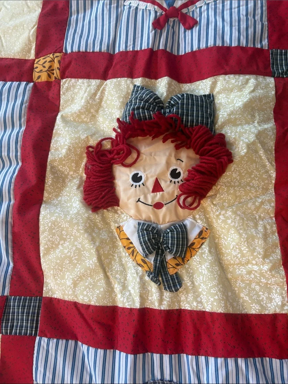 Raggedy Ann and Andy Patchwork Quilt in Red and Cream